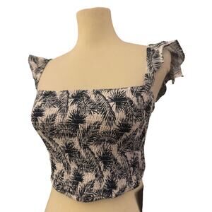 Lulu's Navy Palm Print Smocked Crop Top, Size Small, NWT